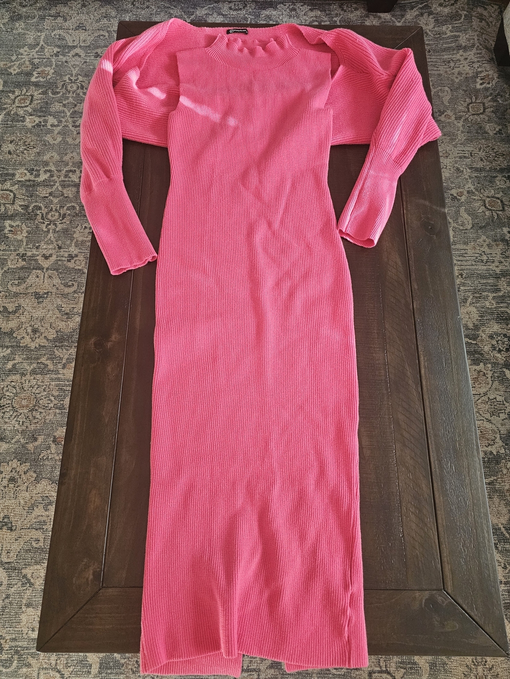 Slim Fit Ribbed Maxi Dress in Bright Pink